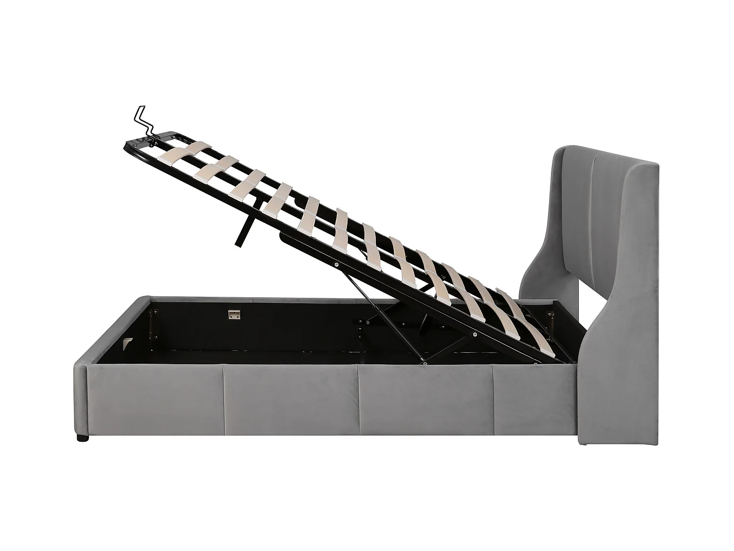 Lit coffre 140x200 cm - Lit adulte - lit à fonction hydraulique - forme oreille - velours - gris