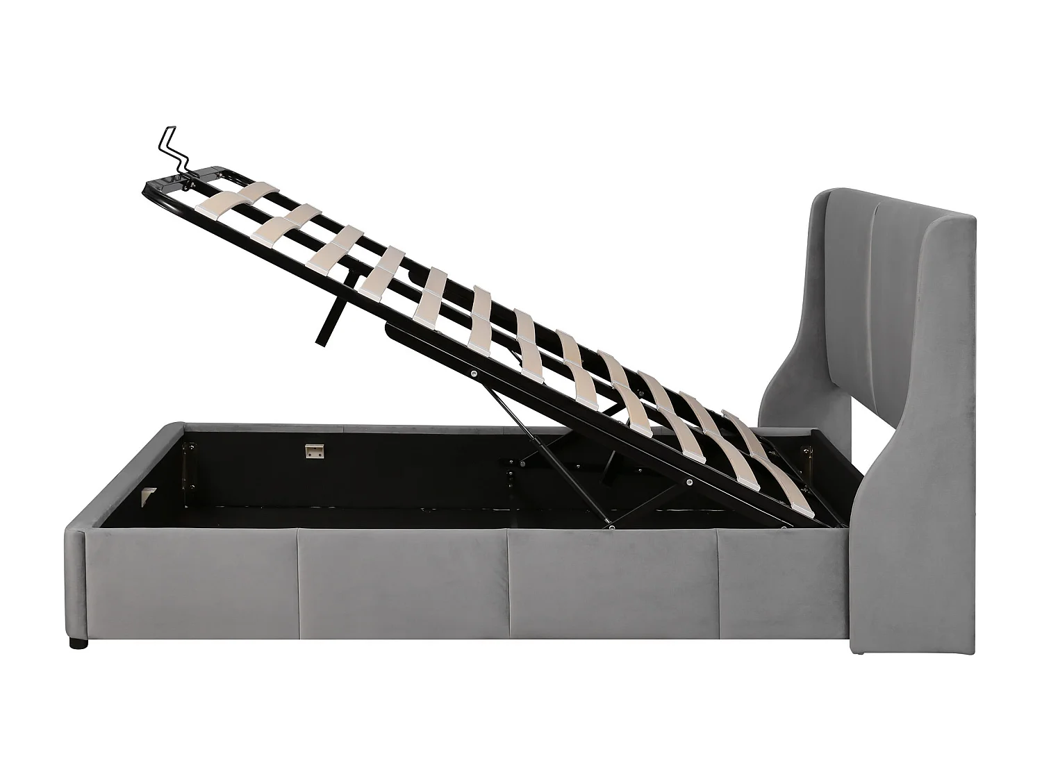 Lit coffre 140x200 cm - Lit adulte - lit à fonction hydraulique - forme oreille - velours - gris