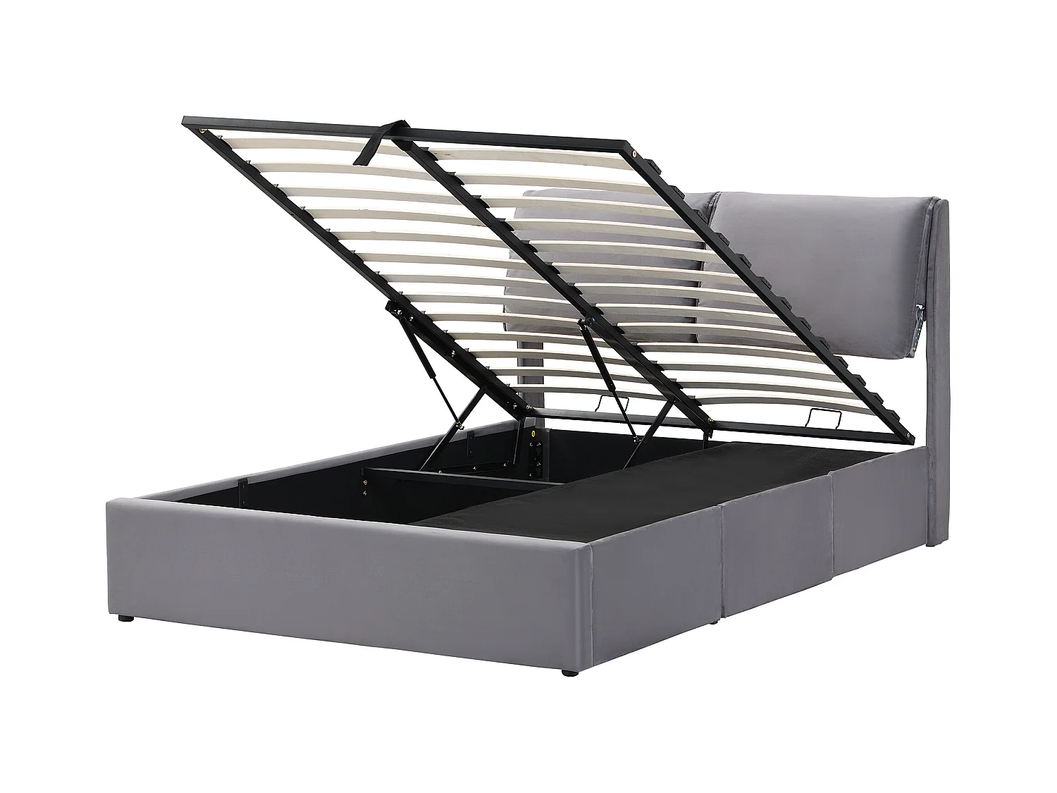 Letto contenitore matrimoniale 140x200 cm, letto per adulti in velluto grigio con cassetti e testiera regolabile (senza materasso)