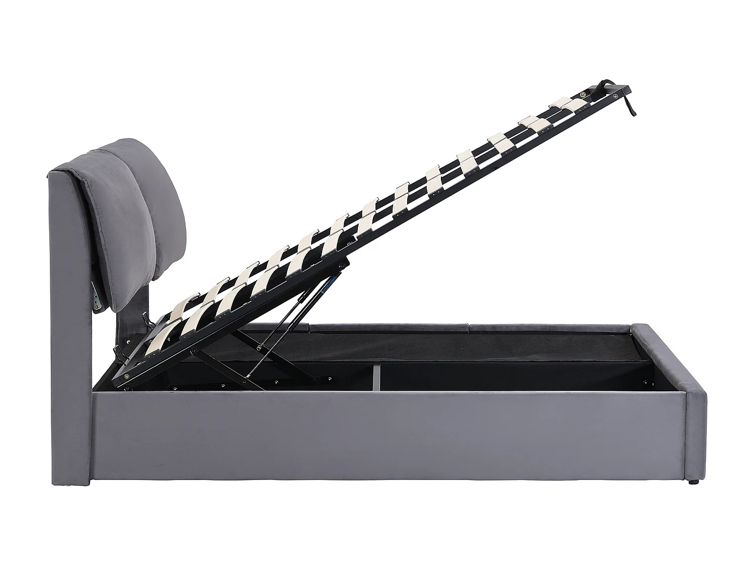 Cama baú dupla 140x200 cm, cama adulta em veludo cinza com gavetas e cabeceira regulável, sem colchão