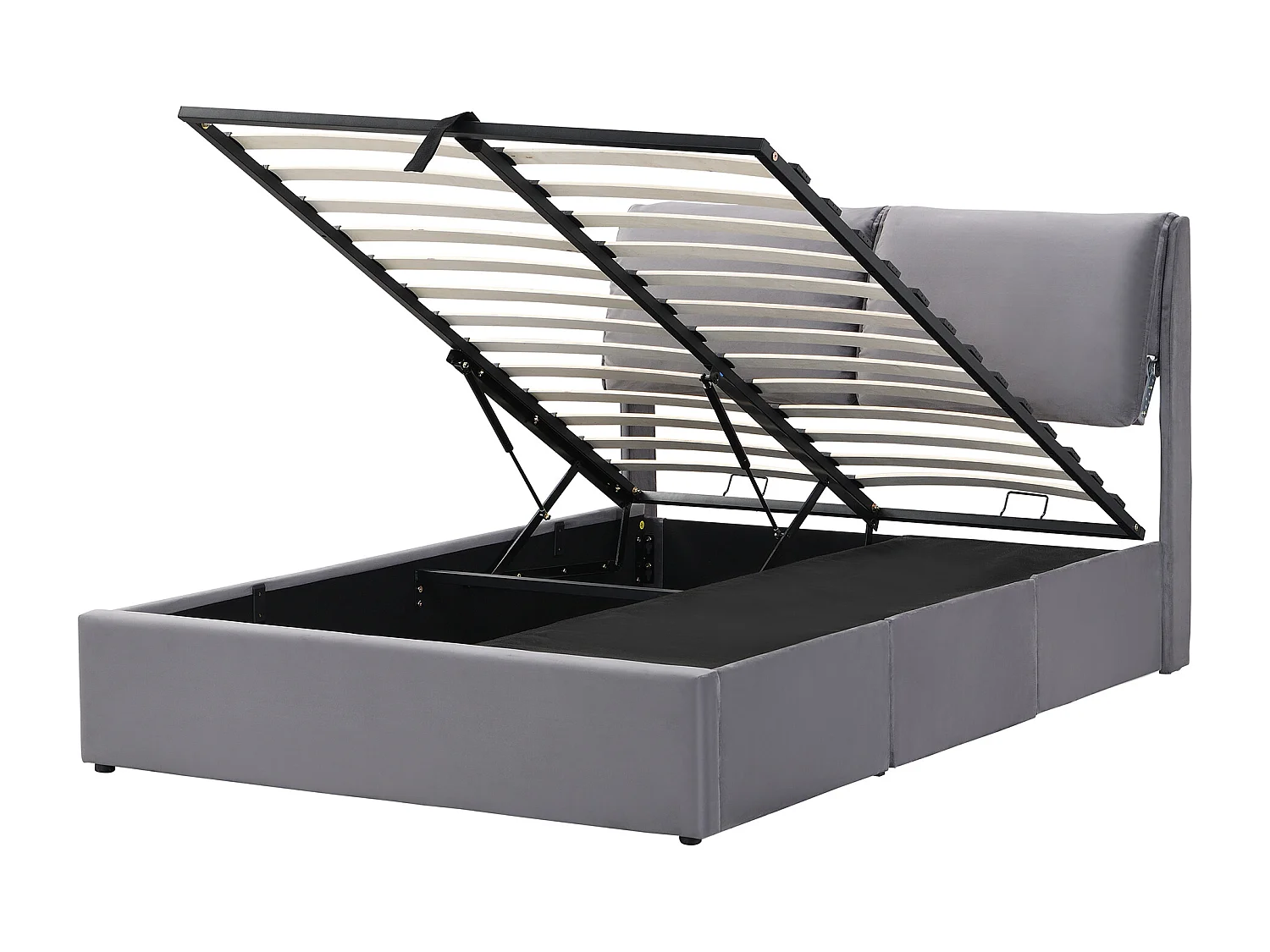 Cama baú dupla 140x200 cm, cama adulta em veludo cinza com gavetas e cabeceira regulável, sem colchão