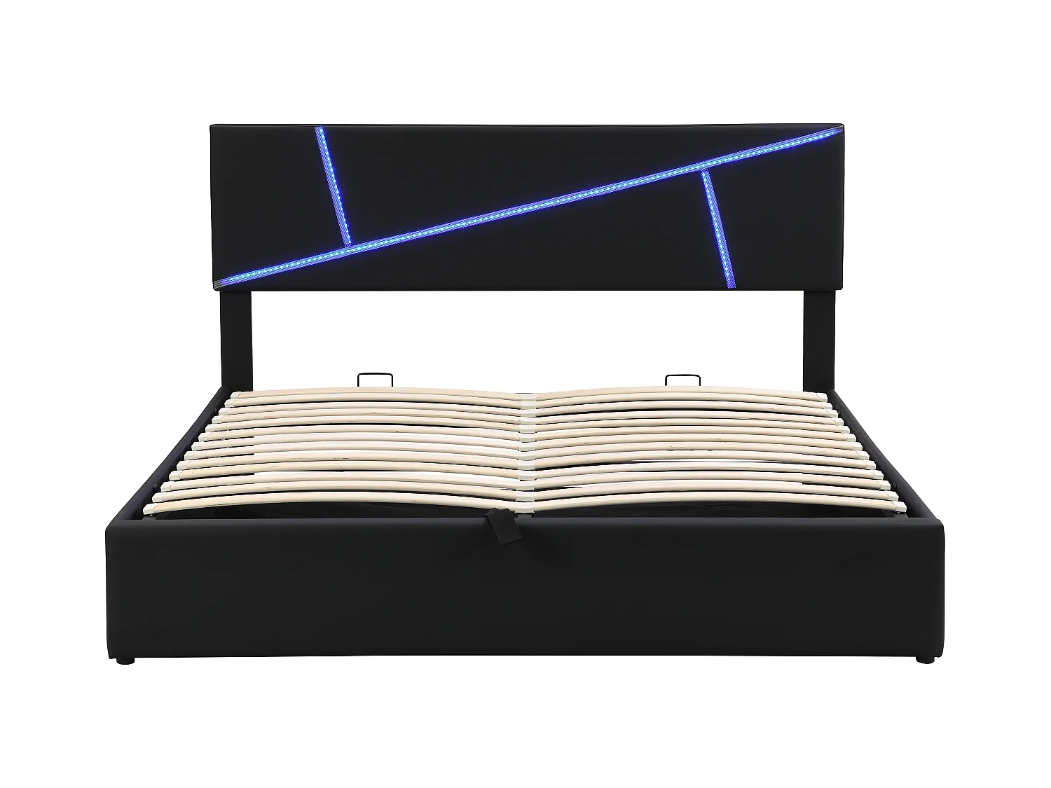 Lit coffre 140x200 cm - lit adulte avec bande lumineuse LED, sommier à lattes et dossier - PU - noir
