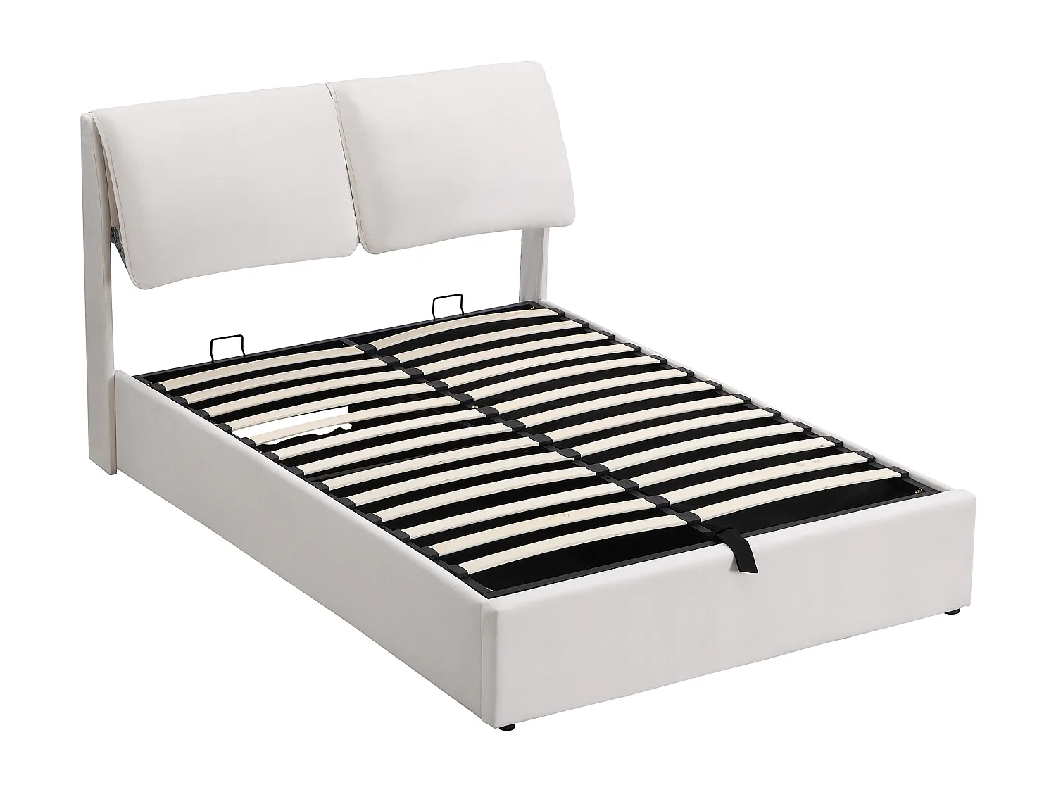 Lit coffre adulte 140x190 cm beige en velours avec tiroirs et tête de lit réglable, Sommier à lattes, sans matelas