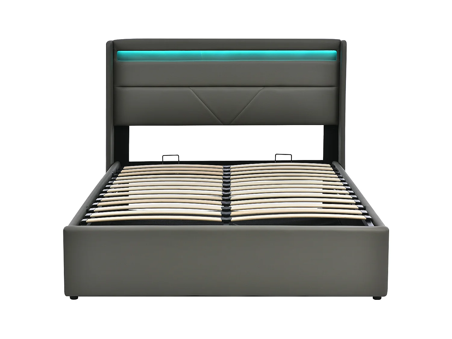 Lit coffre 160x200 cm - lit double capitonné avec bandeau lumineux LED et télécommande - PU - blanc