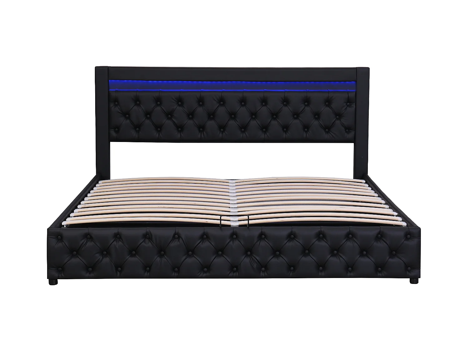 Stauraumbett 160x200 cm - Polsterbett mit Lattenrost, Stauraum und LED-Beleuchtung - PU - schwarz