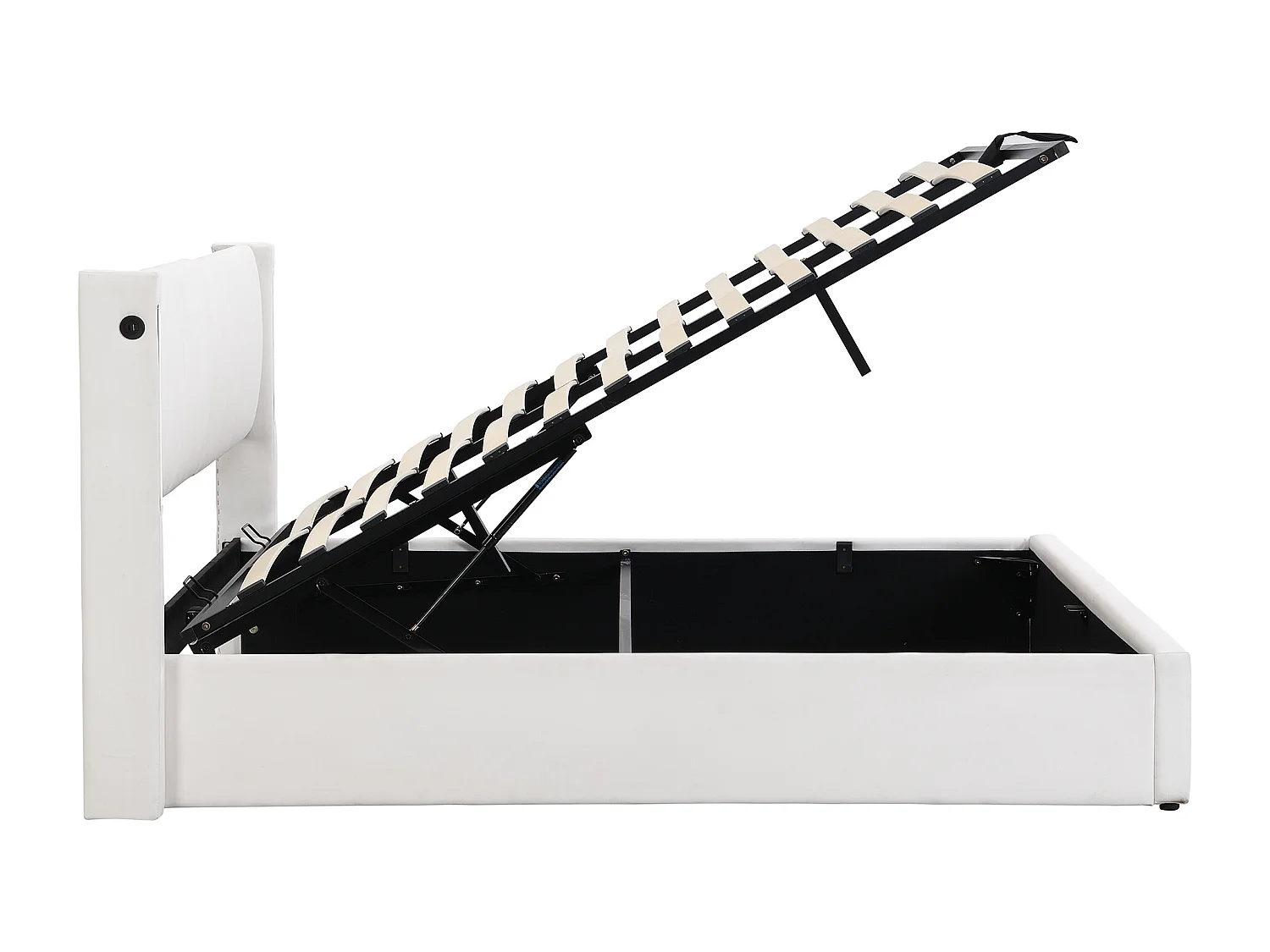 Lit coffre adulte 140x200 cm ,lit adulte avec LED, USB et dossier inclinable en PU blanc(sans matelas)