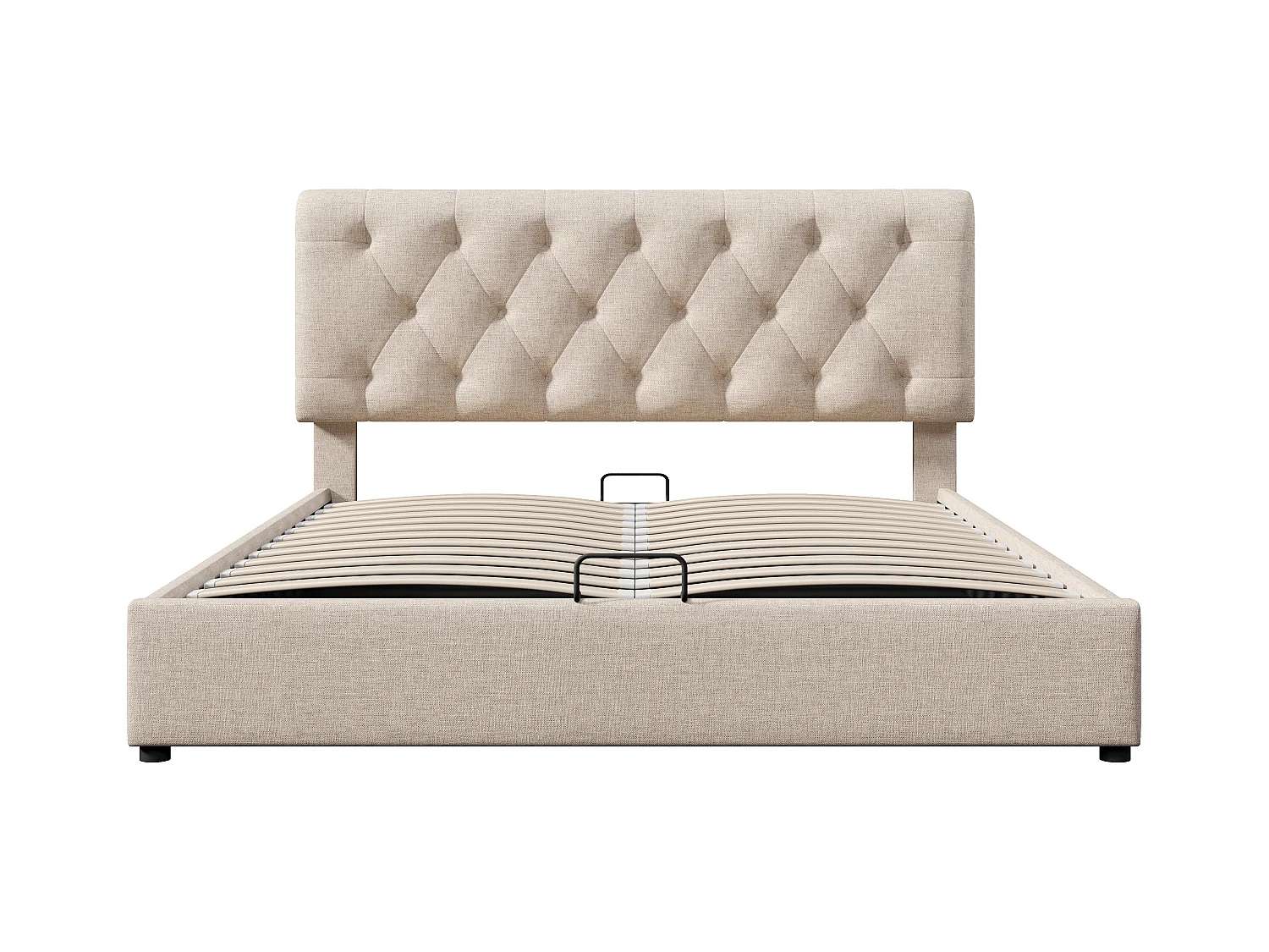 Lit coffre 160x200 cm - lit double avec tête de lit réglable - structure métal - lin - coloris naturel - sans matelas
