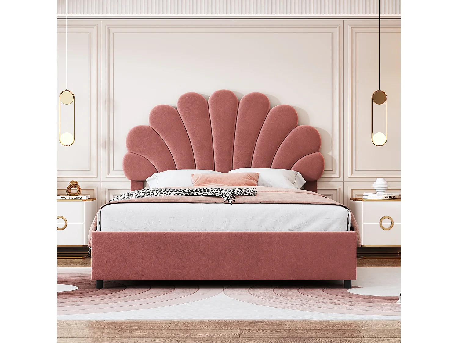 Lit coffre 140x200 cm rouge en velours - lit adulte double Tête Florale et Sommier - lit avec rangement - Sans Matelas