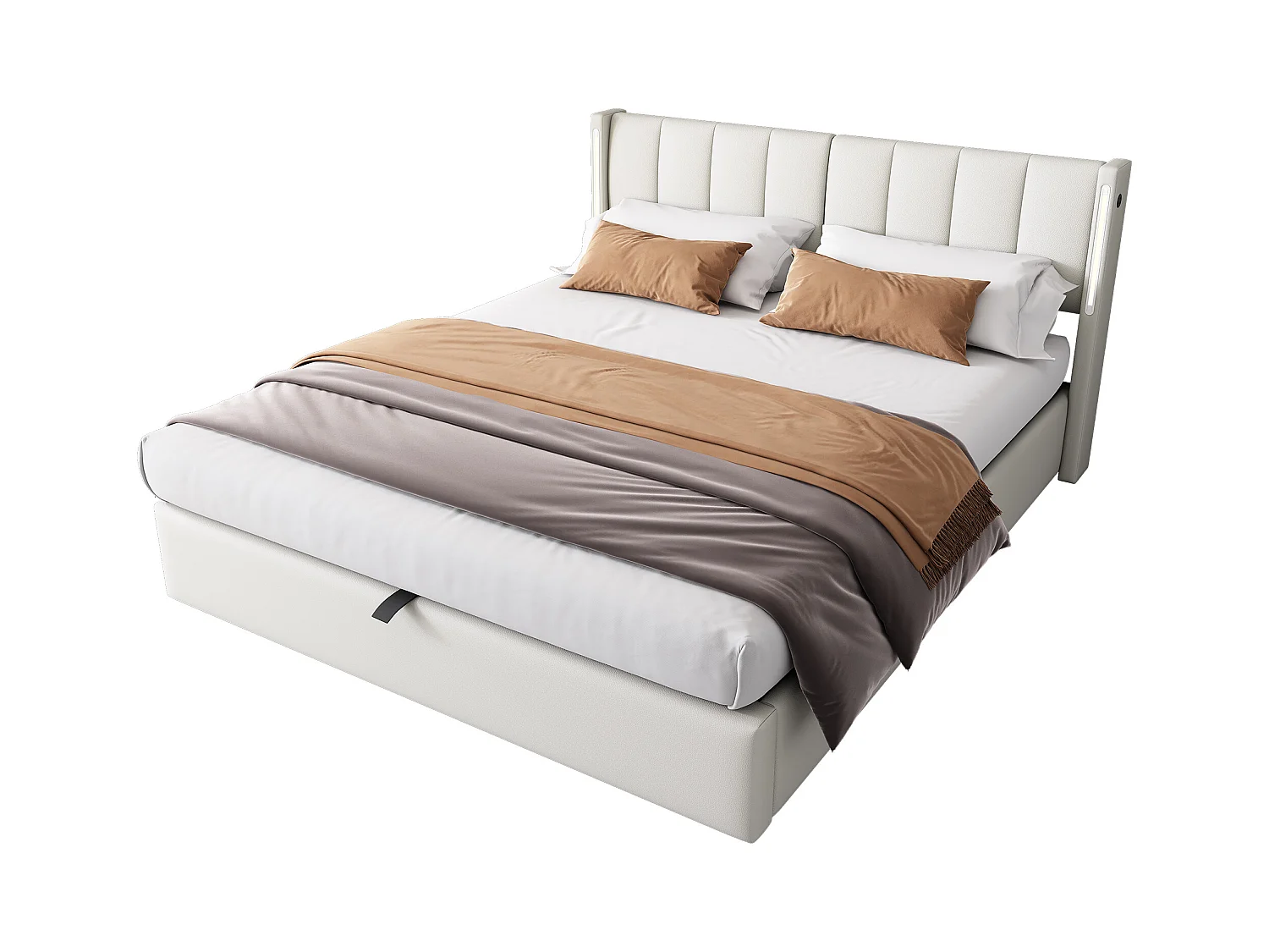 Letto contenitore 140x190 cm - letto imbottito con illuminazione LED e porta USB ricaricabile - testiera regolabile - PU - bianco