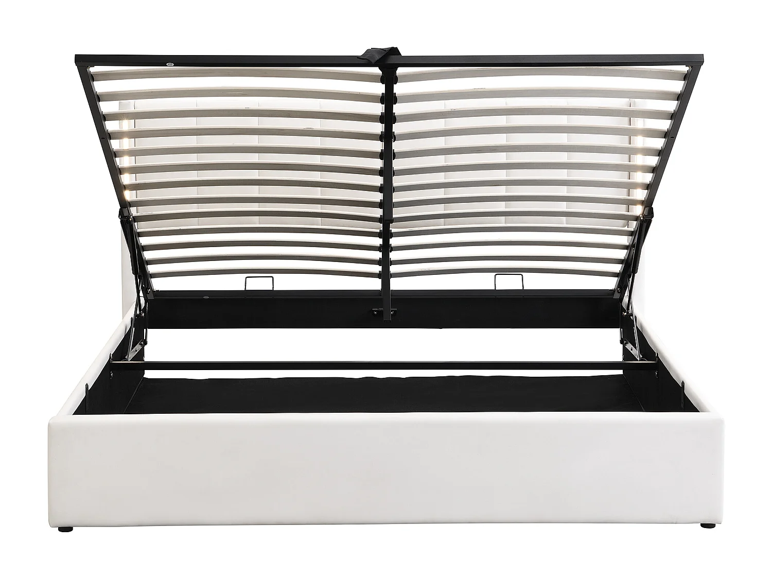 Cama baúl doble 180x200 cm, cama adulta con LED, USB y respaldo reclinable en PU blanco (sin colchón)