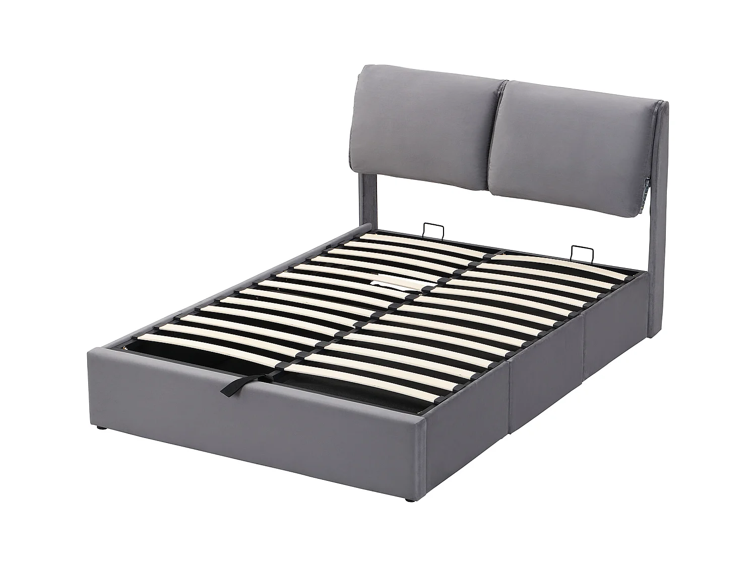 Lit coffre 140x200 cm - Lit adulte avec 3 tiroirs, coffres de rangement et tête de lit - Velours - Gris