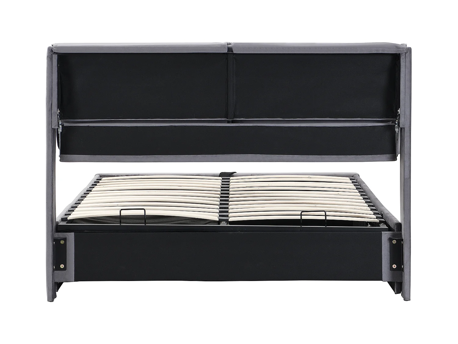 Lit coffre 140x200 cm - Lit adulte avec 3 tiroirs, coffres de rangement et tête de lit - Velours - Gris