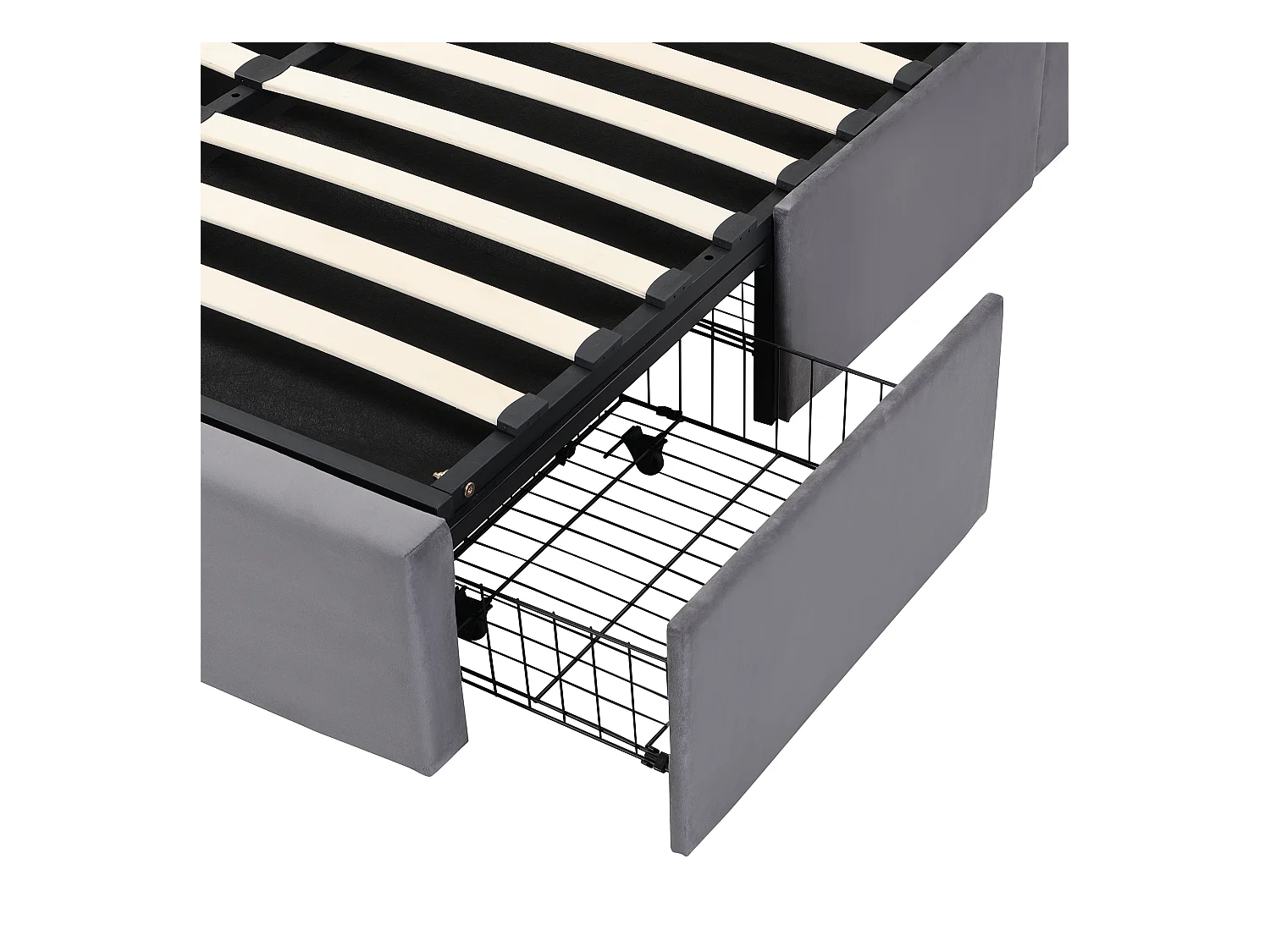 Lit coffre 140x200 cm - Lit adulte avec 3 tiroirs, coffres de rangement et tête de lit - Velours - Gris