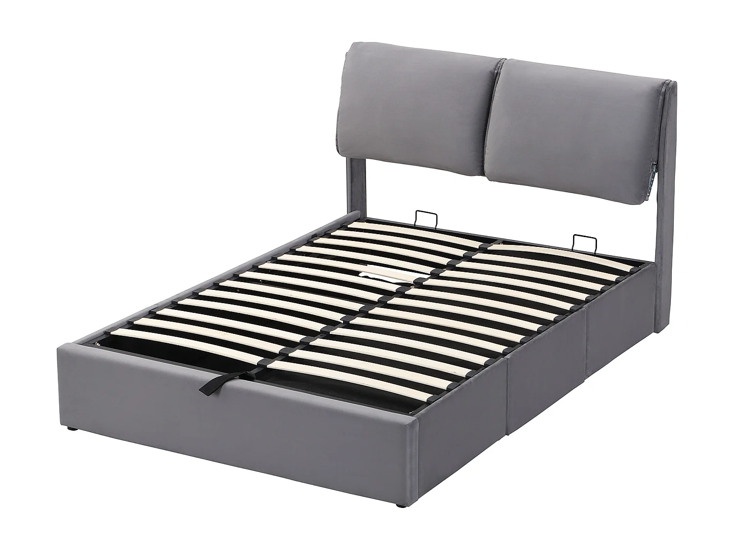 Lit coffre 140x200 cm - Lit adulte avec 3 tiroirs, coffres de rangement et tête de lit - Velours - Gris