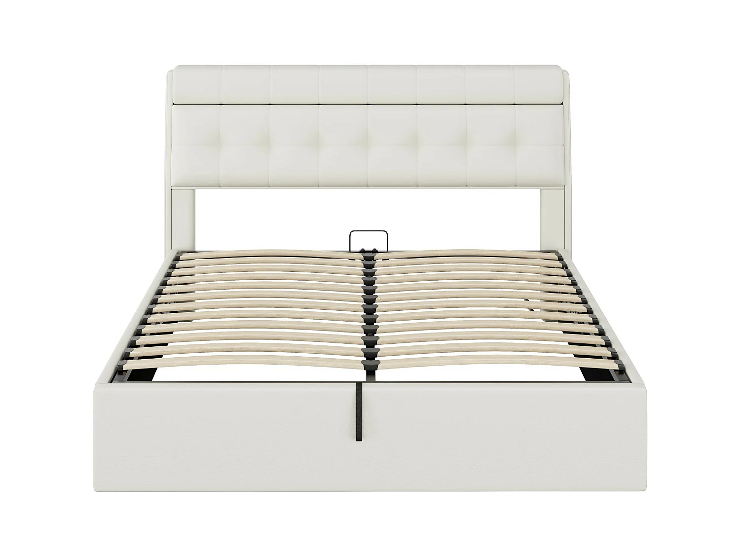 Lit coffre 160x200 cm - lit capitonné avec sommier à lattes et tête de lit coffre - PU - blanc - sans matelas