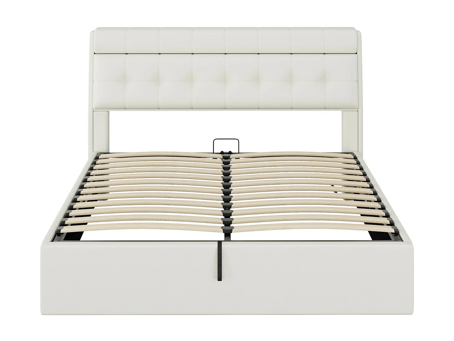 Lit coffre 160x200 cm - lit capitonné avec sommier à lattes et tête de lit coffre - PU - blanc - sans matelas