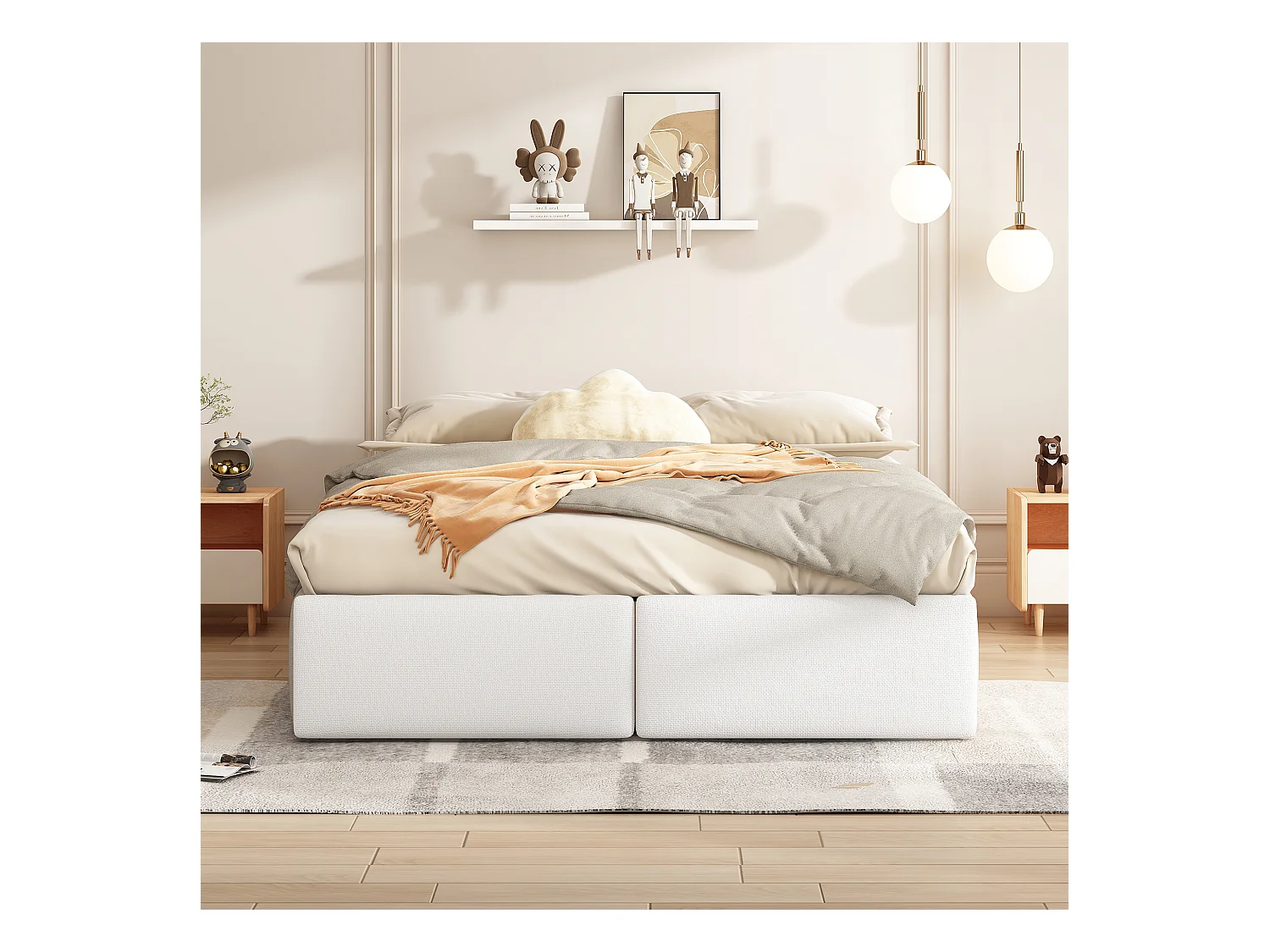 Lit coffre 140x200cm, lit adulte avec 2 tiroirs sans tête de lit, sans matelas, blanc