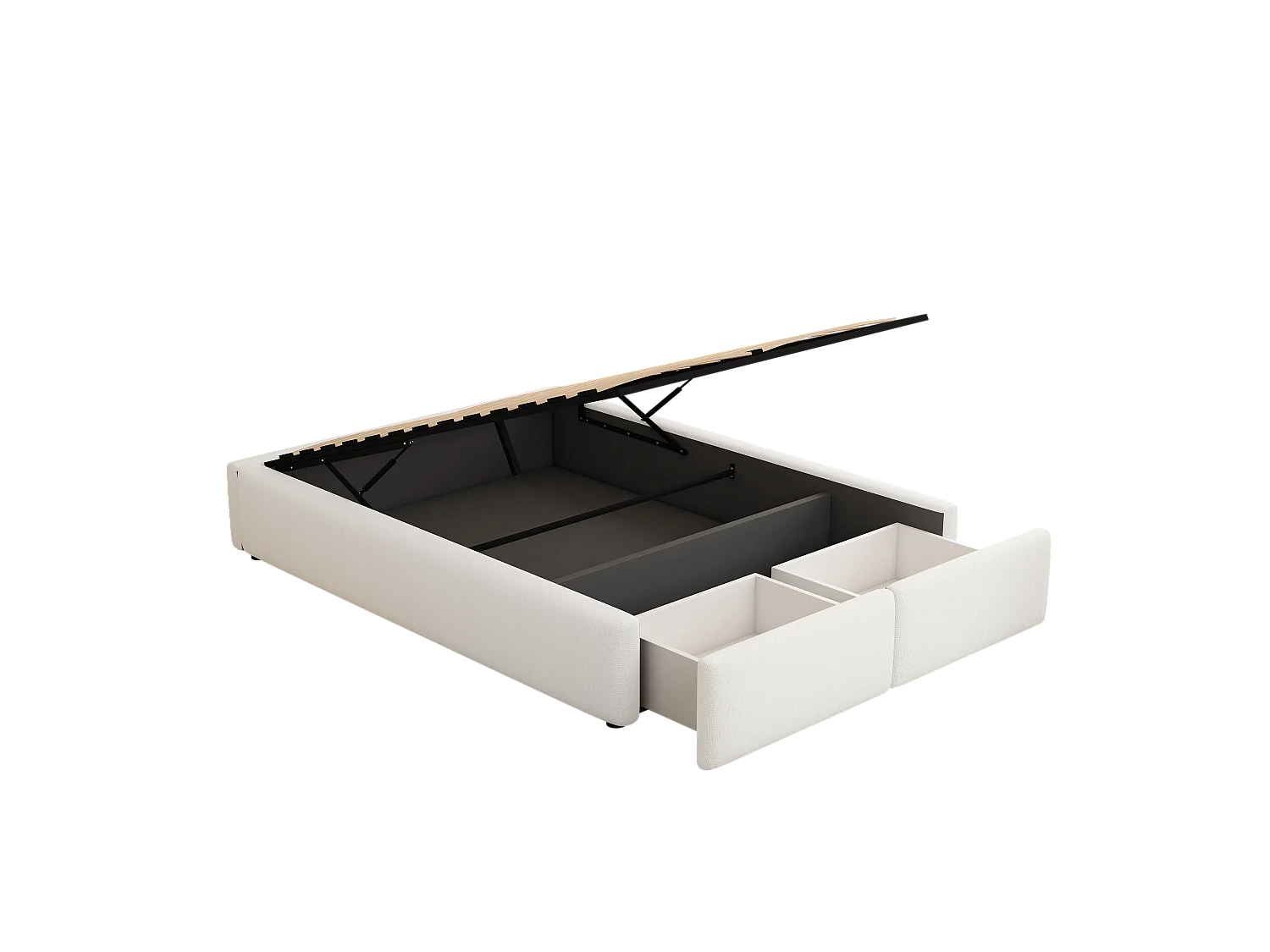 Lit coffre 140x200cm, lit adulte avec 2 tiroirs sans tête de lit, sans matelas, blanc