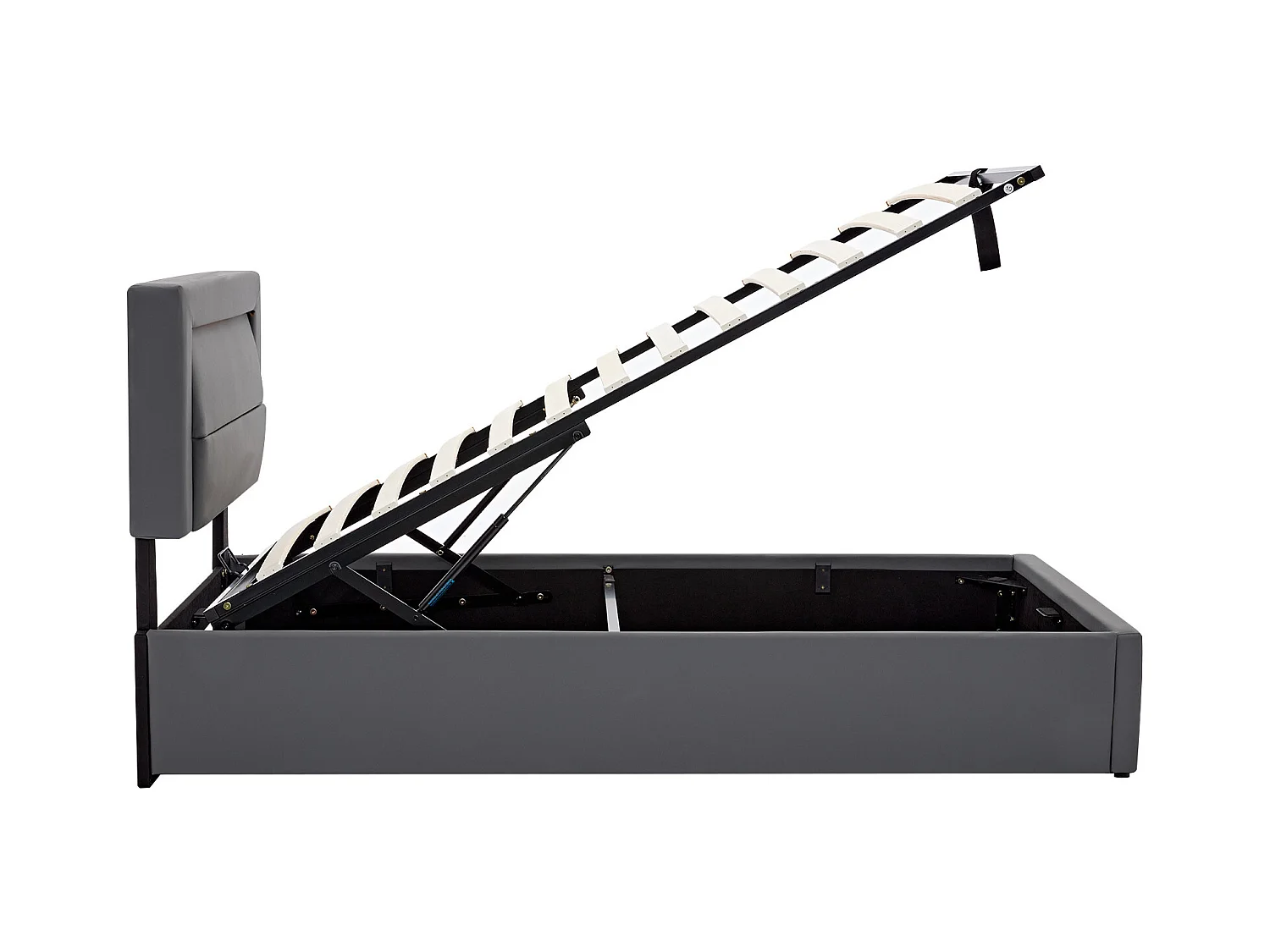 Lit coffre 900x190 cm - Lit adulte avec port USB, éclairage LED et rangements - PU - gris - sans matelas