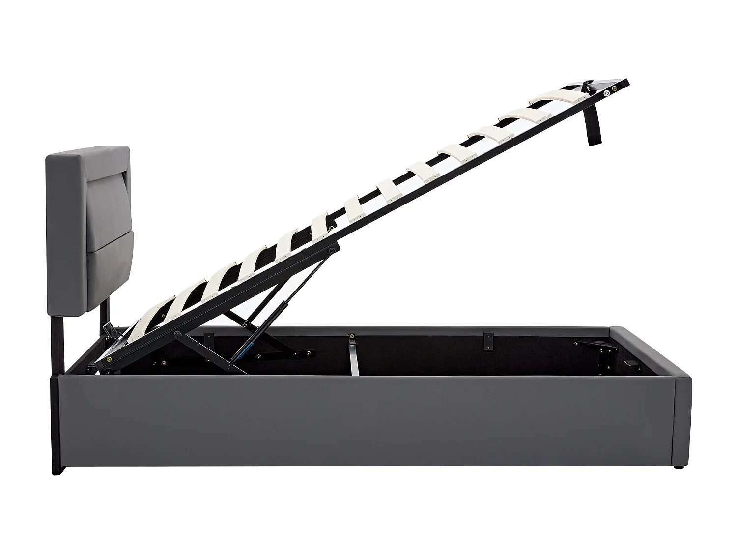 Letto contenitore 900x190 cm - letto imbottito con porta USB, illuminazione a LED e contenitore - PU - grigio - senza materasso