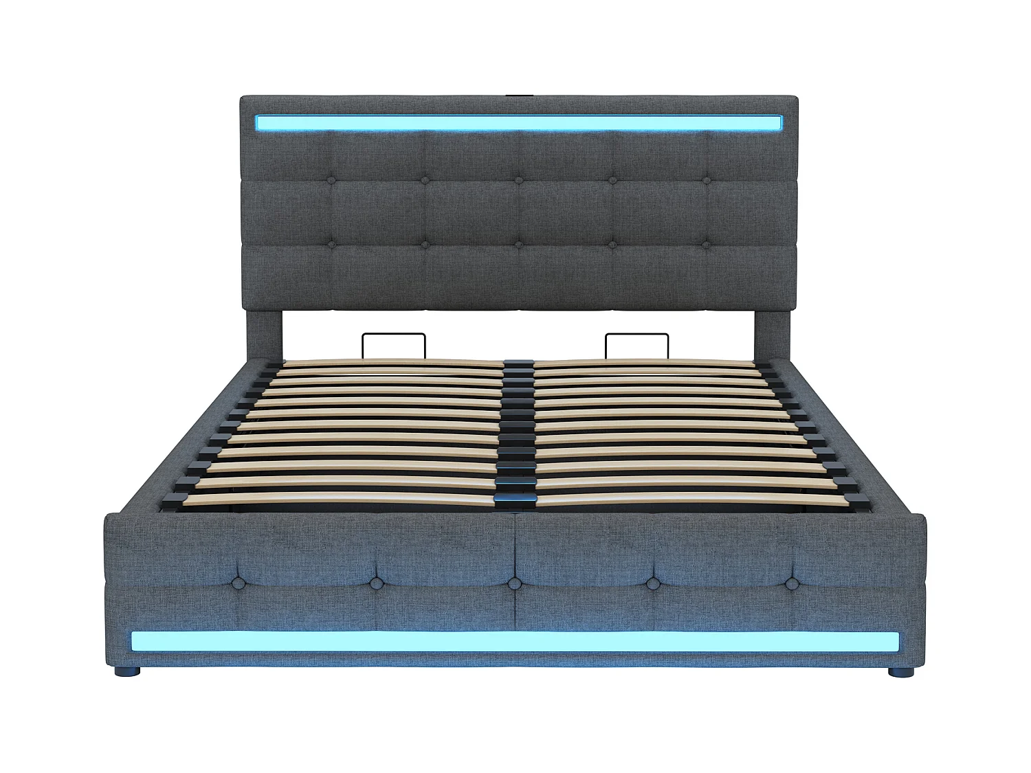Lit coffre adulte 140x200cm lit adulte avec ports USB et LED, tête de lit, en lin gris(sans matelas)