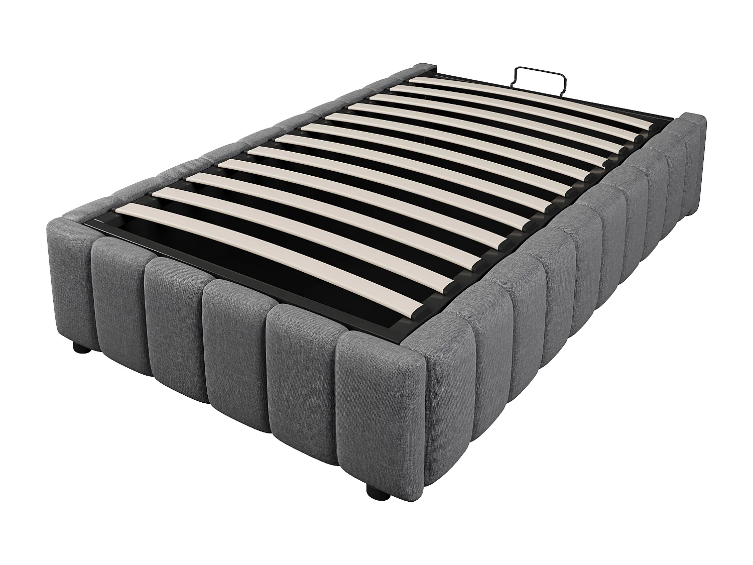 Lit coffre 90x200cm minimaliste, en lin gris sans tête de lit avec rangement hydraulique(sans matelas)