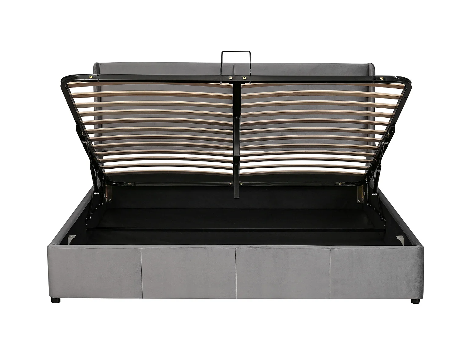 Lit coffre 160x200 cm - Lit adulte - lit à fonction hydraulique - forme oreille - velours - gris