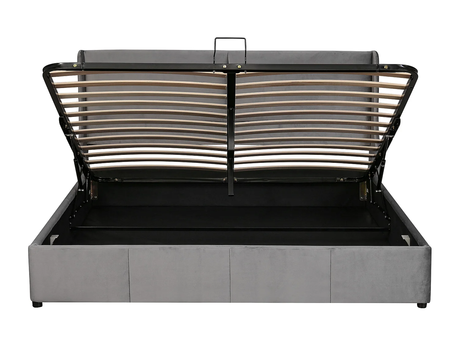 Lit coffre 160x200 cm - Lit adulte - lit à fonction hydraulique - forme oreille - velours - gris