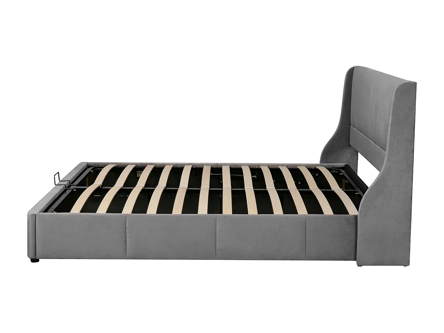 Lit coffre 160x200 cm - Lit adulte - lit à fonction hydraulique - forme oreille - velours - gris