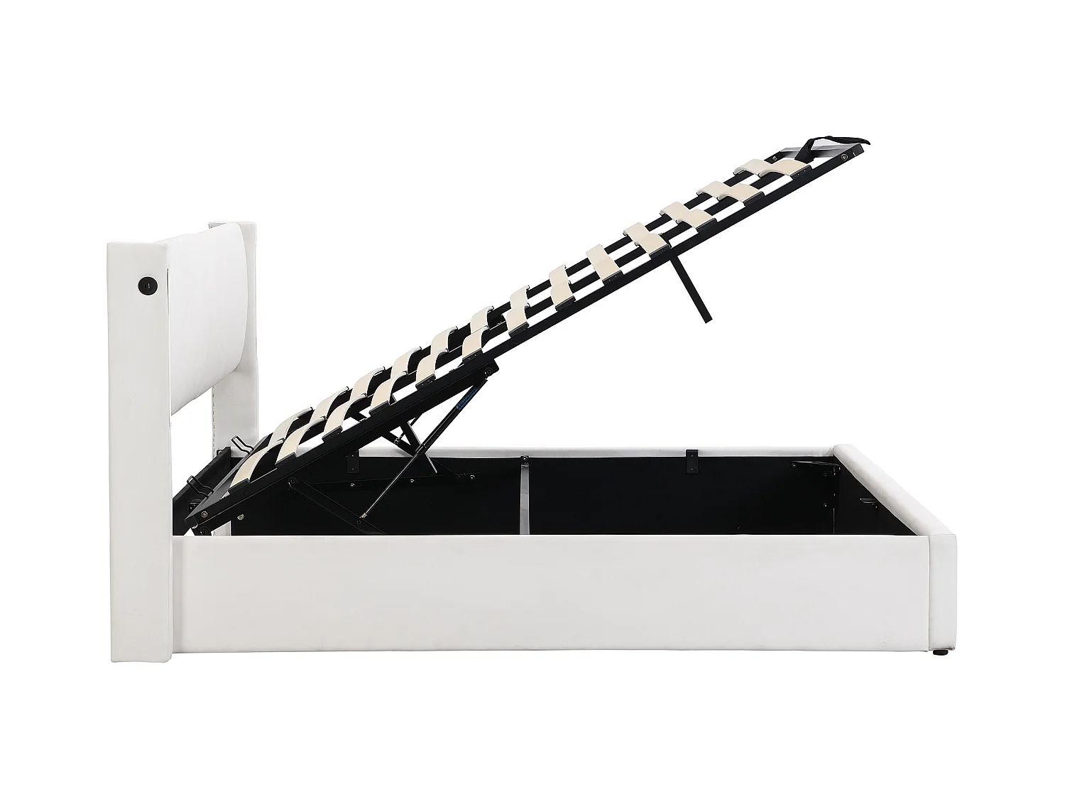 Lit coffre adulte 160x200 cm ,lit adulte avec LED, USB et dossier inclinable en PU blanc(sans matelas)