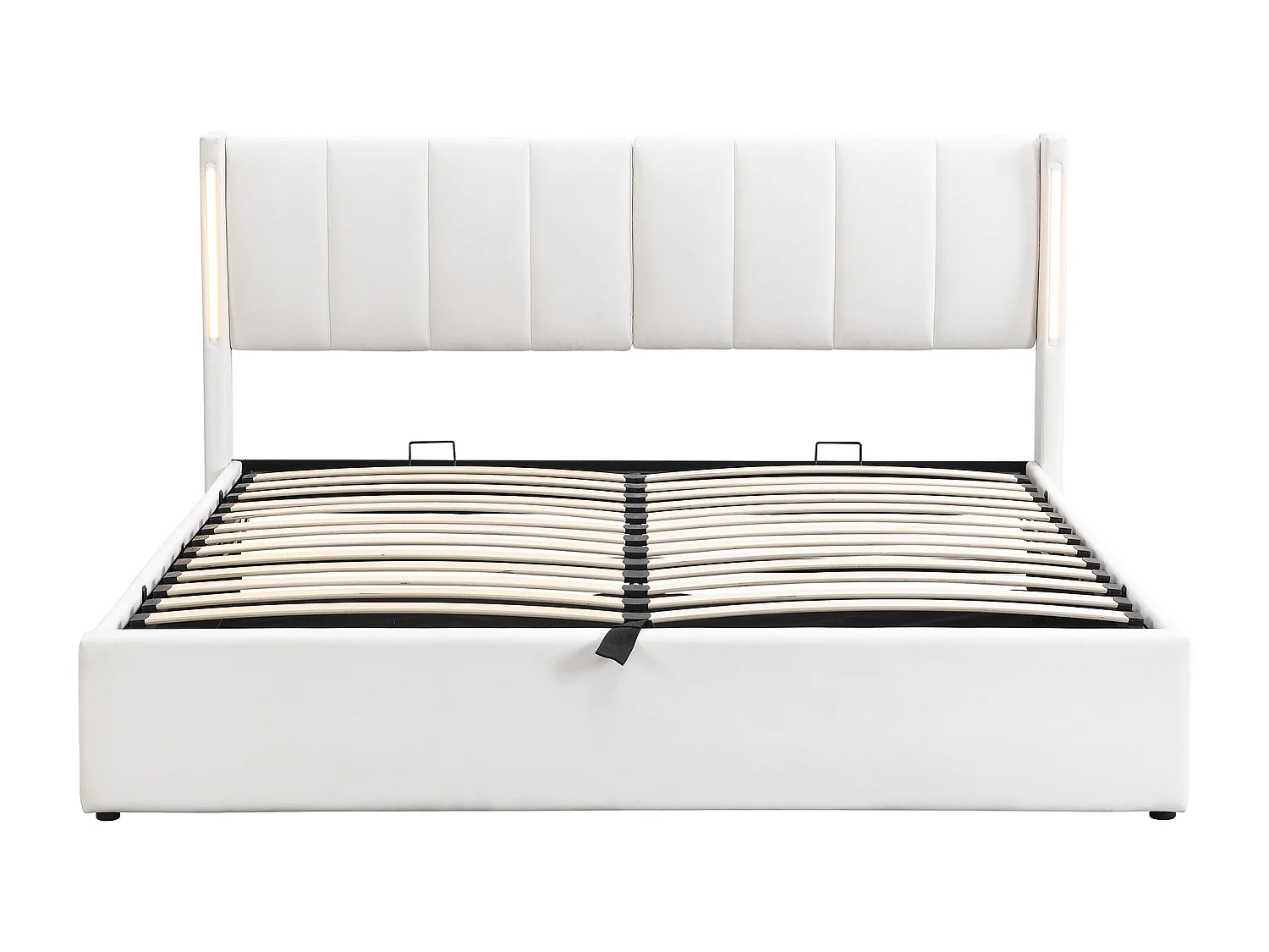 Lit coffre 180x200 cm - lit capitonné avec éclairage LED et port USB rechargeable - tête de lit réglable - PU - blanc