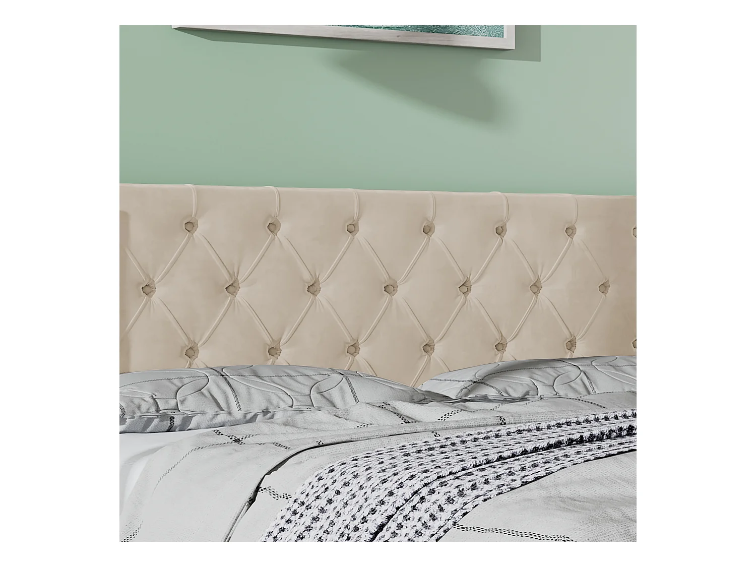 Lit coffre 180x200 cm - lit adulte en forme d'oreille double rangée de rivets - lit double - velours - beige