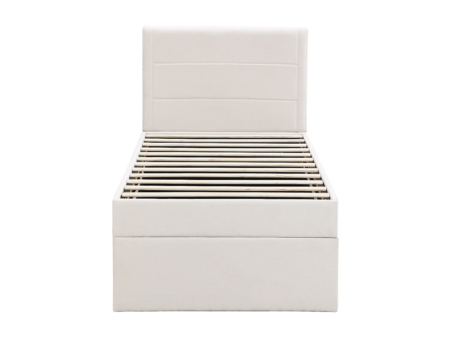 Lit coffre enfant 90x200 cm, lit adulte en lin beige, style minimaliste, sans matelas