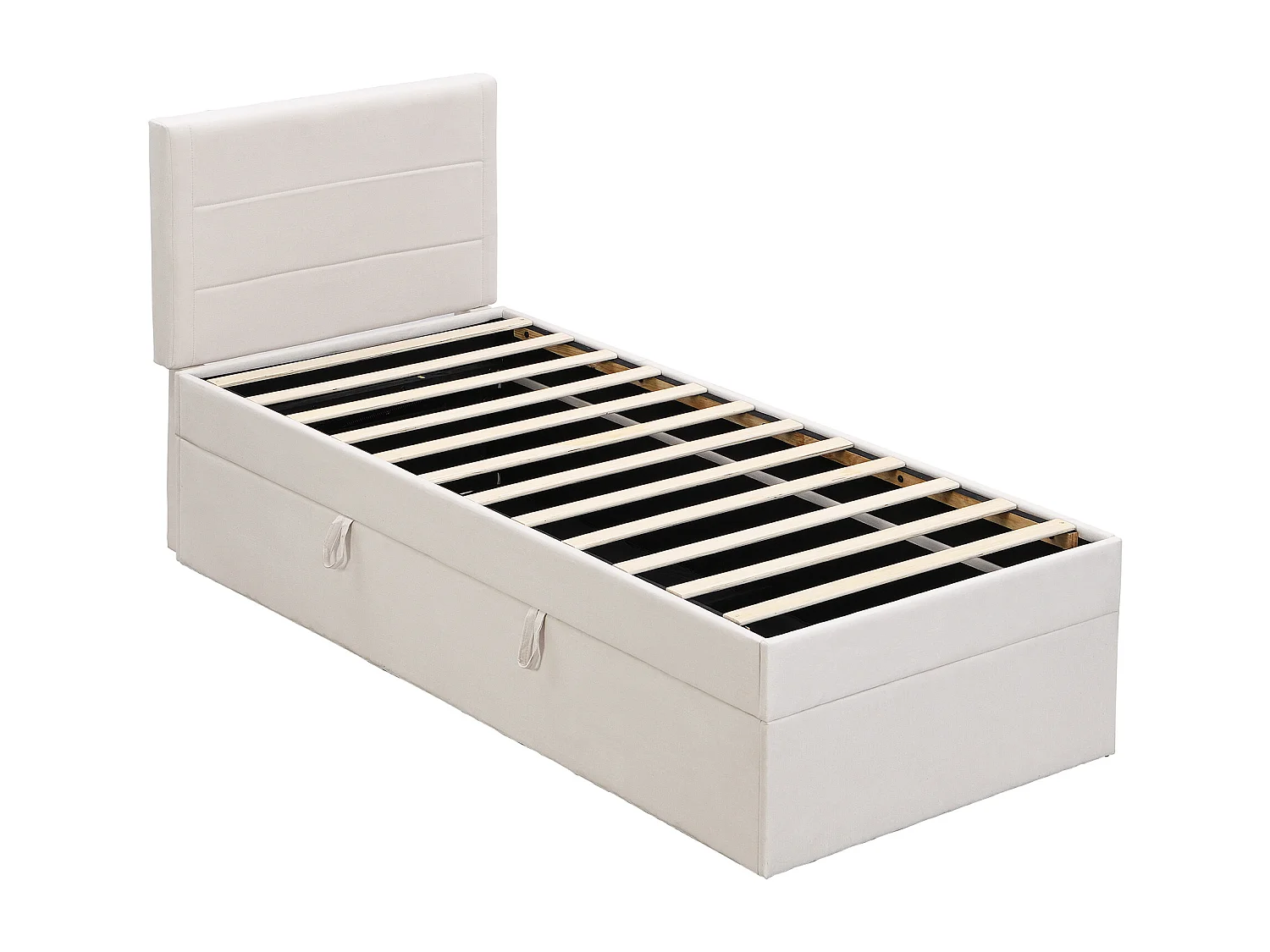 Lit coffre enfant 90x200 cm, lit adulte en lin beige, style minimaliste, sans matelas