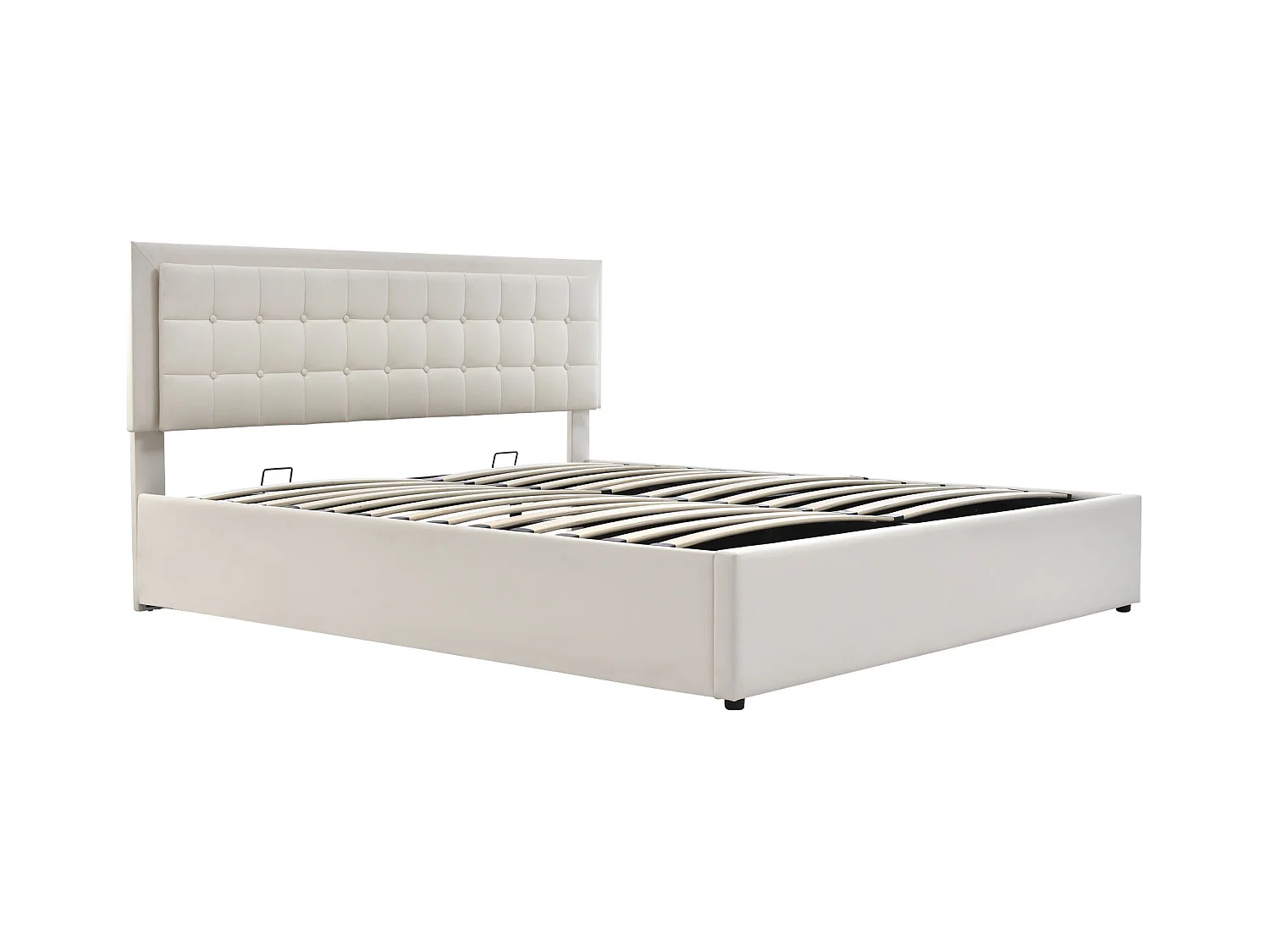 Lit coffre 140x200 cm - lit double capitonné avec éclairage LED - PU - blanc