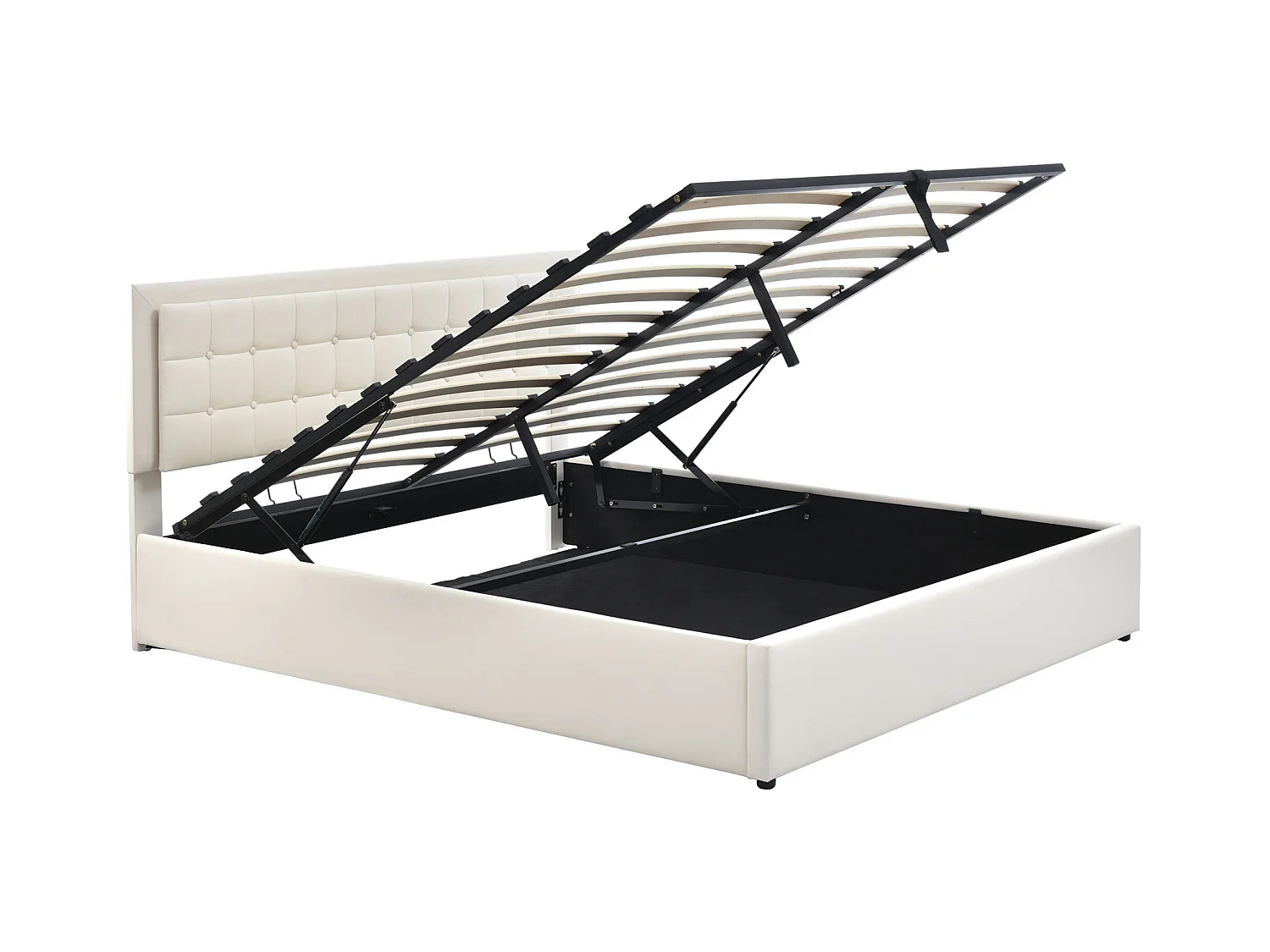 Lit coffre 140x200 cm - lit double capitonné avec éclairage LED - PU - blanc