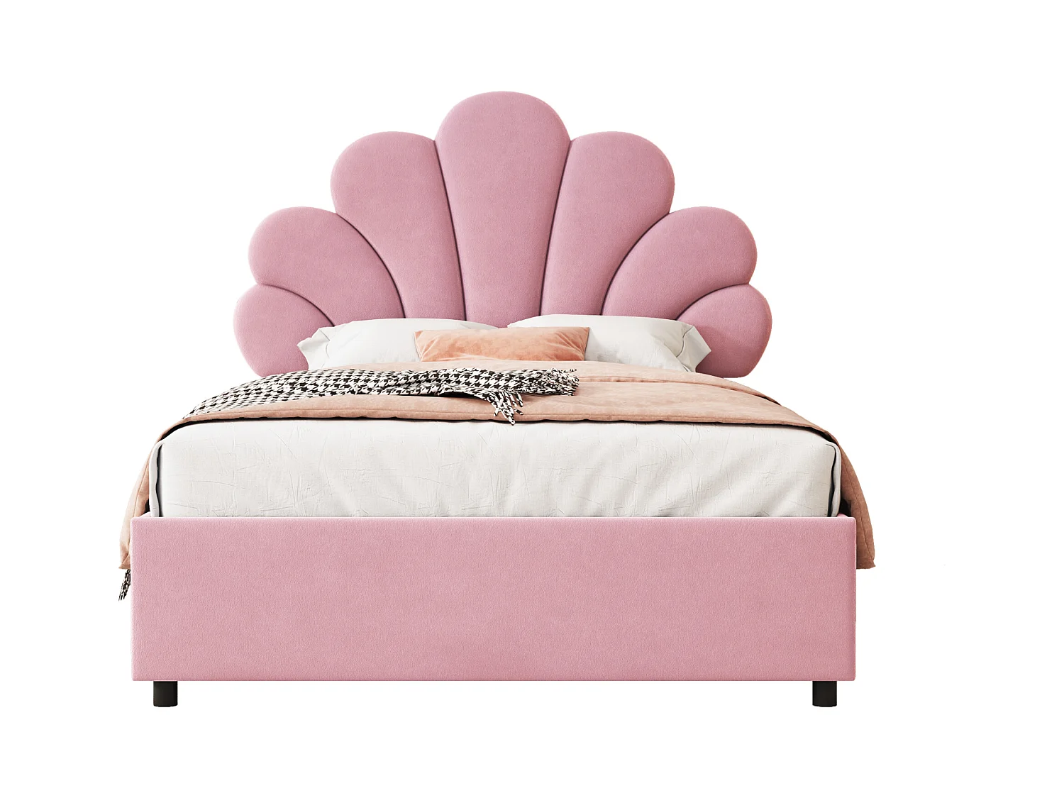 Lit coffre 90x200 cm rose en velours - lit adulte simple Tête Florale et Sommier - lit avec rangement - Sans Matelas