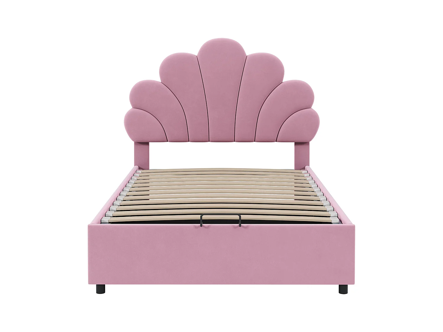 Lit coffre 90x200 cm rose en velours - lit adulte simple Tête Florale et Sommier - lit avec rangement - Sans Matelas