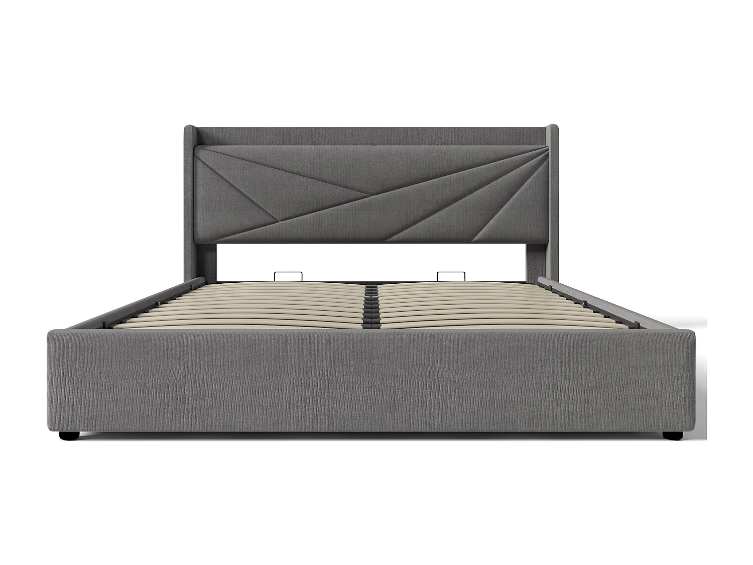 Lit coffre 180x200 cm - lit double capitonné avec tête de lit avec chargement USB Type C - lin - gris - sans matelas