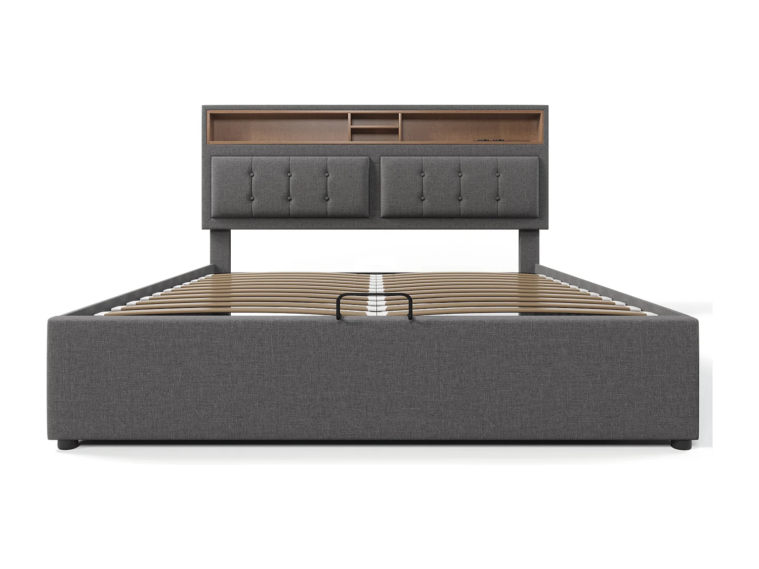 Lit coffre 140x200 cm - lit double capitonné avec tête de lit fonction chargement prise USB C - lin - beige - sans matelas