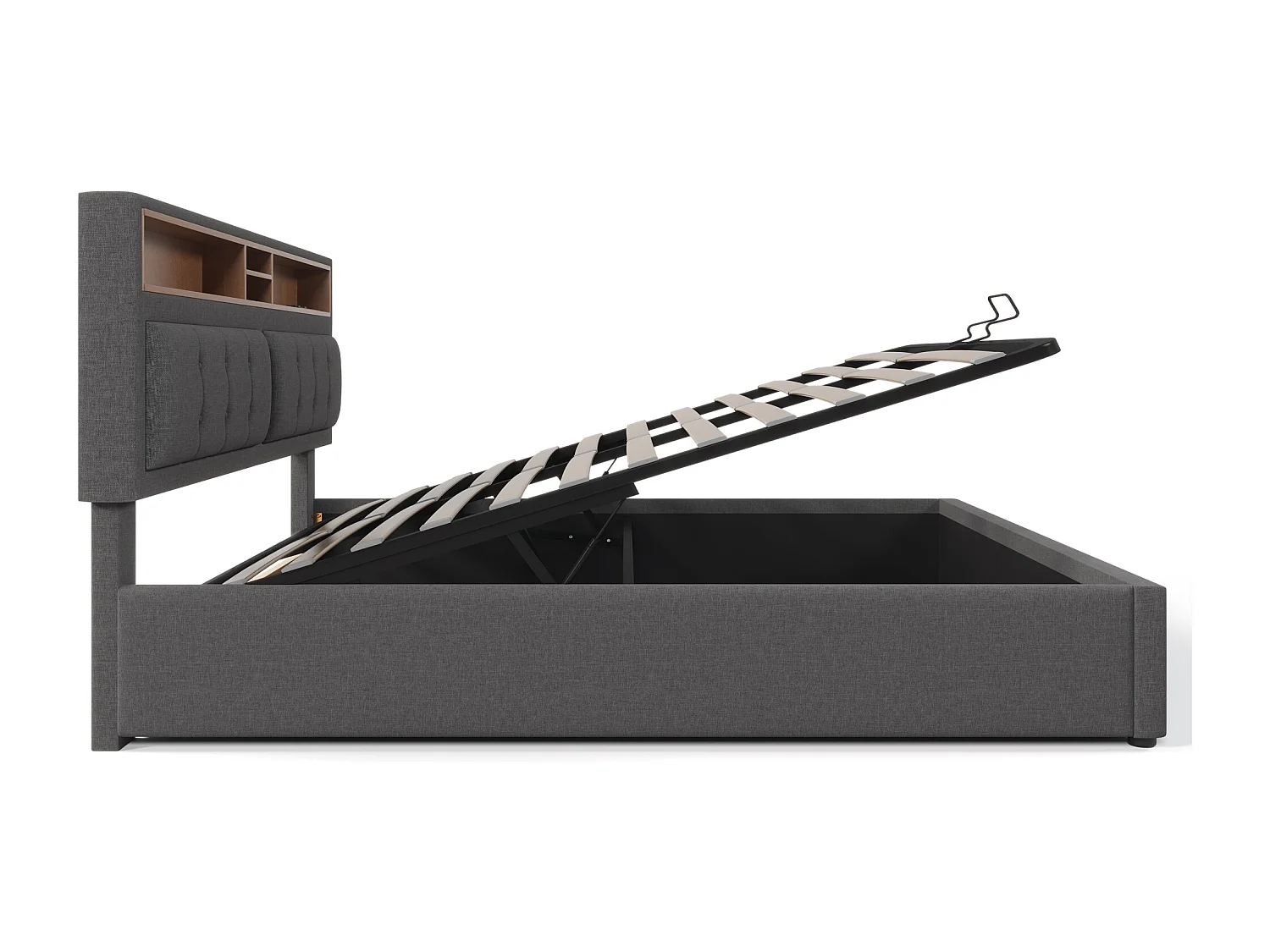 Lit coffre 140x200 cm - lit double capitonné avec tête de lit fonction chargement prise USB C - lin - beige - sans matelas