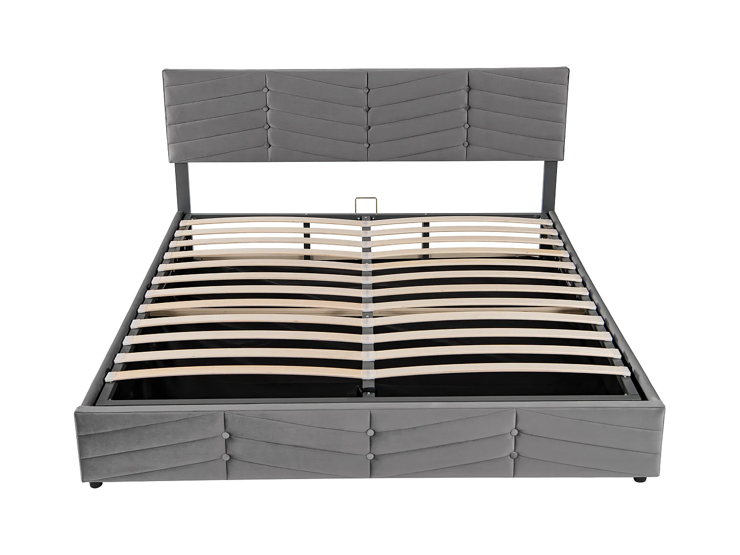 Lit coffre 180x200 cm - Lit adulte avec tête de lit réglable en hauteur - Style rayé - Velours - Gris