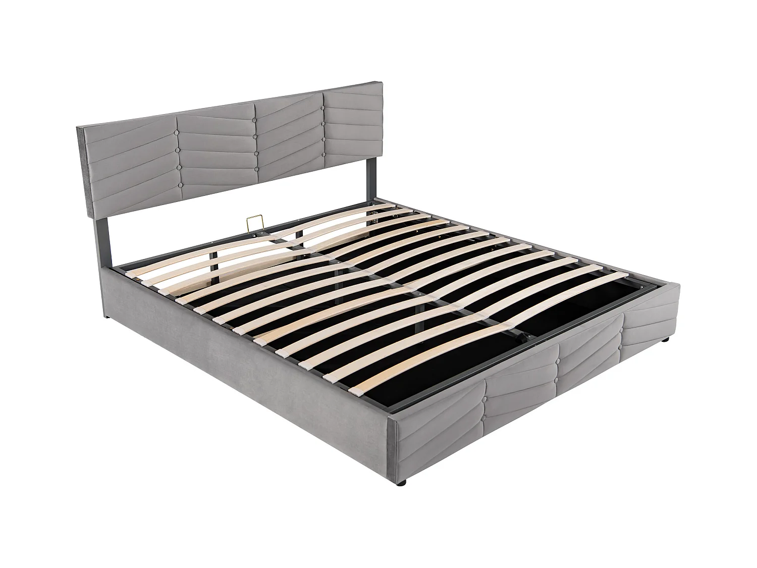 Lit coffre 180x200 cm - Lit adulte avec tête de lit réglable en hauteur - Style rayé - Velours - Gris