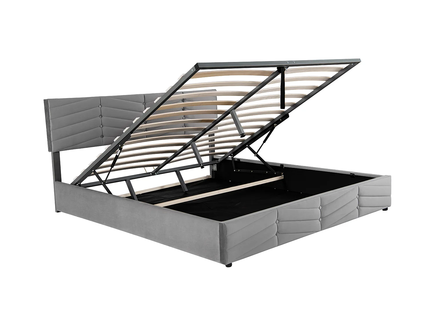 Lit coffre 180x200 cm - Lit adulte avec tête de lit réglable en hauteur - Style rayé - Velours - Gris