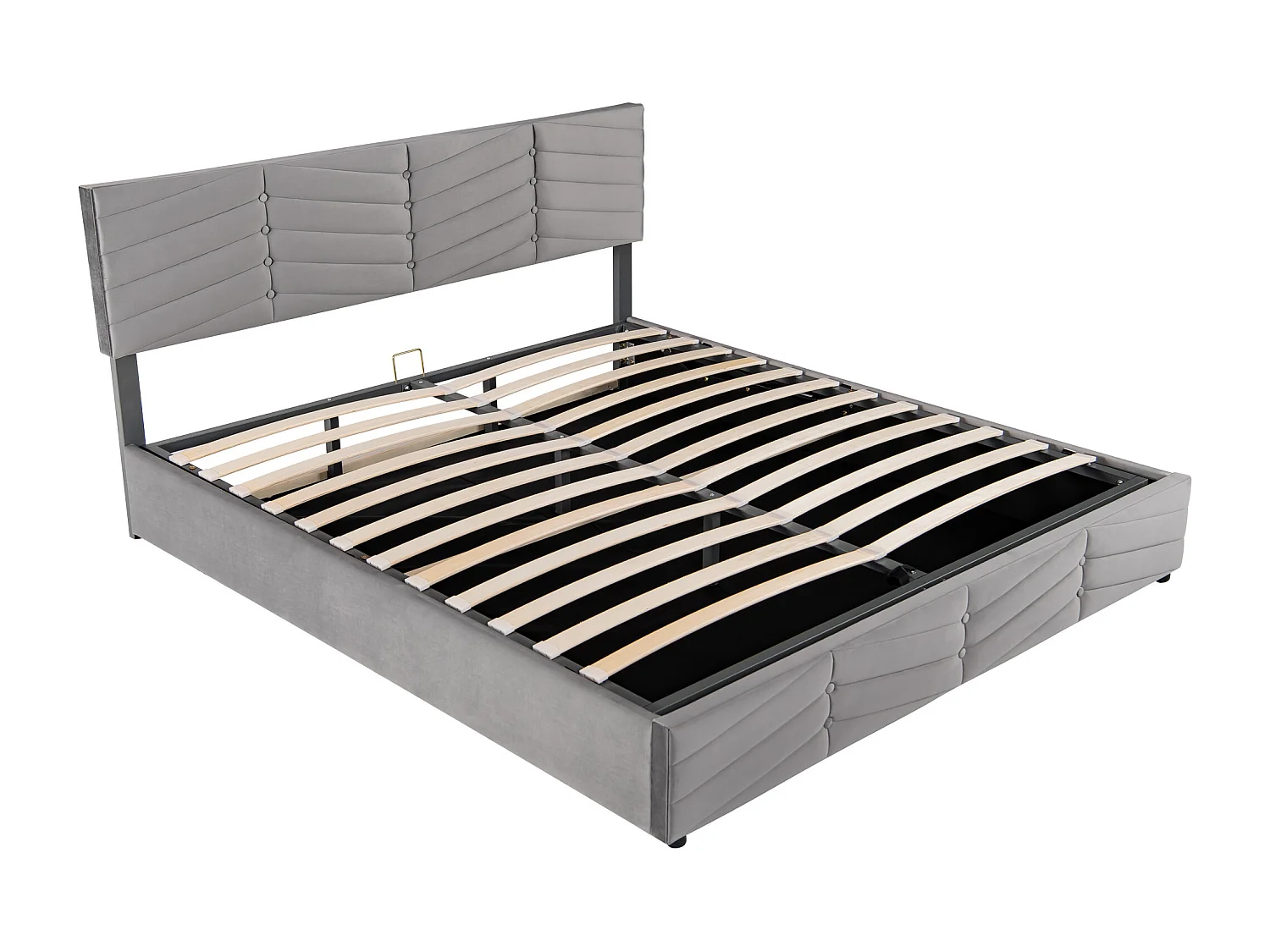 Lit coffre 180x200 cm - Lit adulte avec tête de lit réglable en hauteur - Style rayé - Velours - Gris