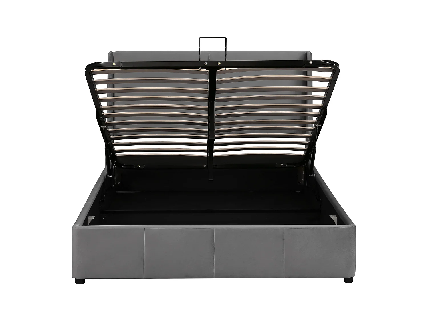 Lit coffre 140x190 cm - Lit adulte - lit à fonction hydraulique - forme oreille - velours - gris