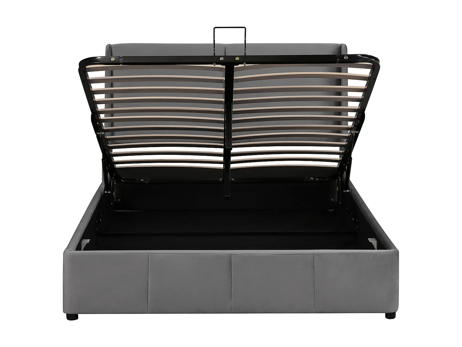 Lit coffre 140x190 cm - Lit adulte - lit à fonction hydraulique - forme oreille - velours - gris