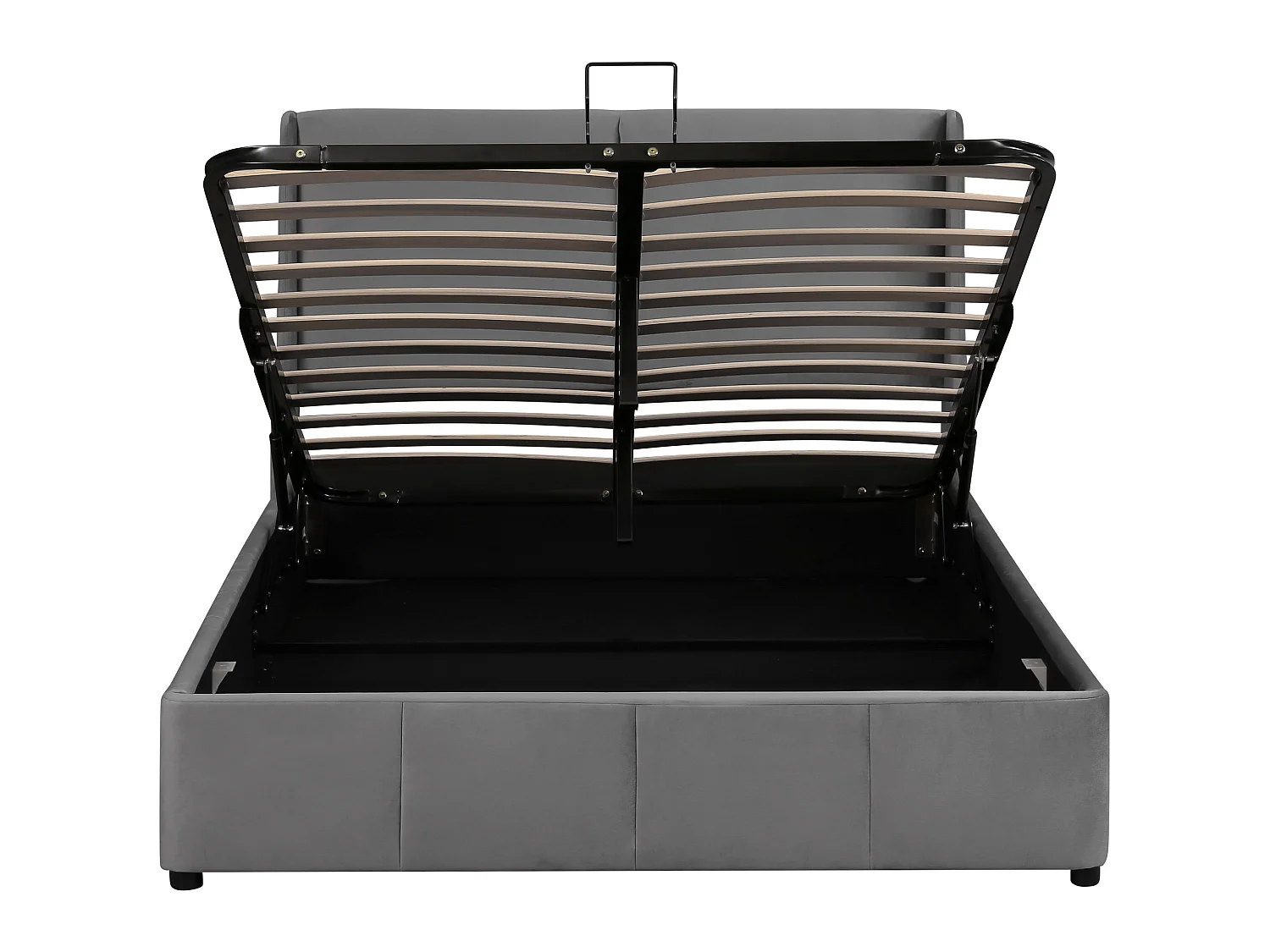 Cama contenedor 140x190 cm - cama acolchada - cama con función hidráulica - forma de oreja - terciopelo - gris