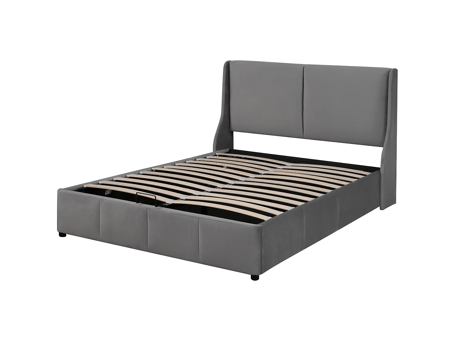Cama contenedor 140x190 cm - cama acolchada - cama con función hidráulica - forma de oreja - terciopelo - gris