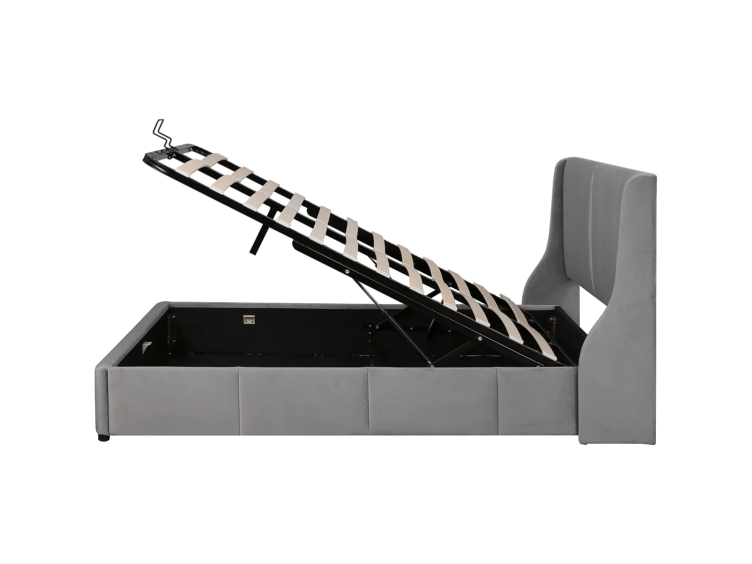 Cama contenedor 140x190 cm - cama acolchada - cama con función hidráulica - forma de oreja - terciopelo - gris